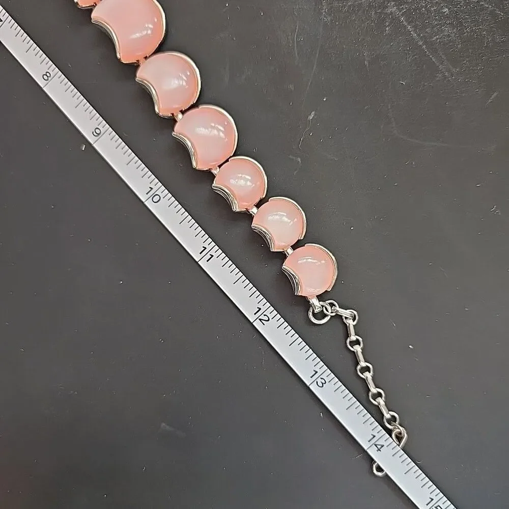 Vintage Pink Lucite Panel Necklace Silver Tone Mid Century Statement approx 13